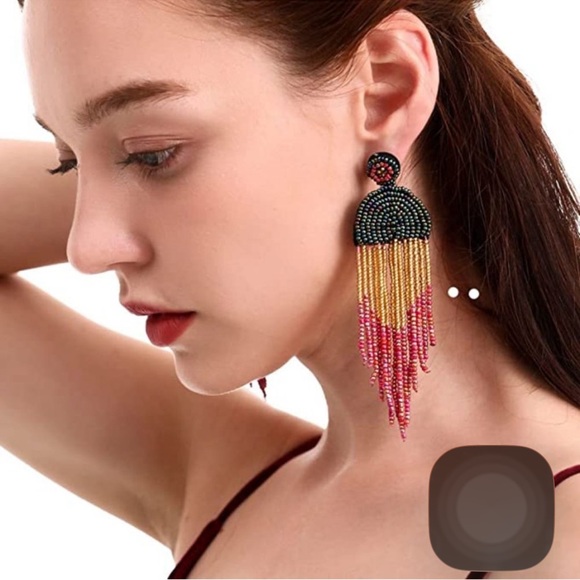 Free People ⭐️ Long Beaded Tassel Earrings - Picture 3 of 4